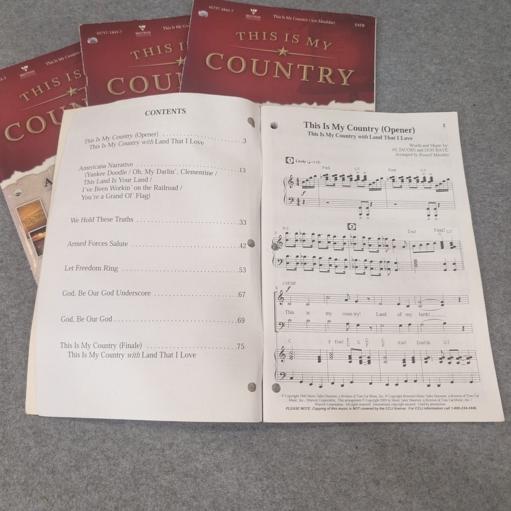 4 This Is My Country Ready To Sing Patriotic Musical Choral‎ Books SATB Mauldin - Picture 3 of 3